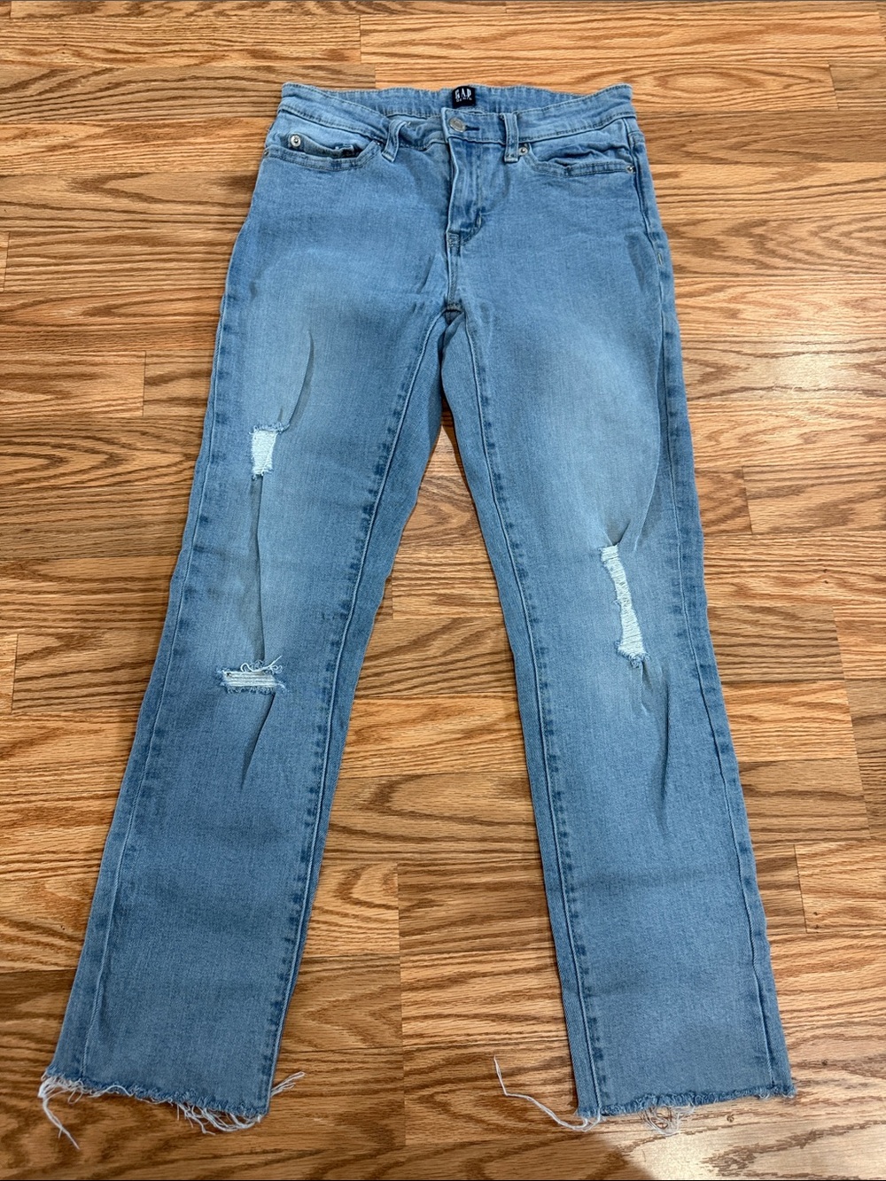 GAP Medium Blue Straight-Leg Ripped Jeans